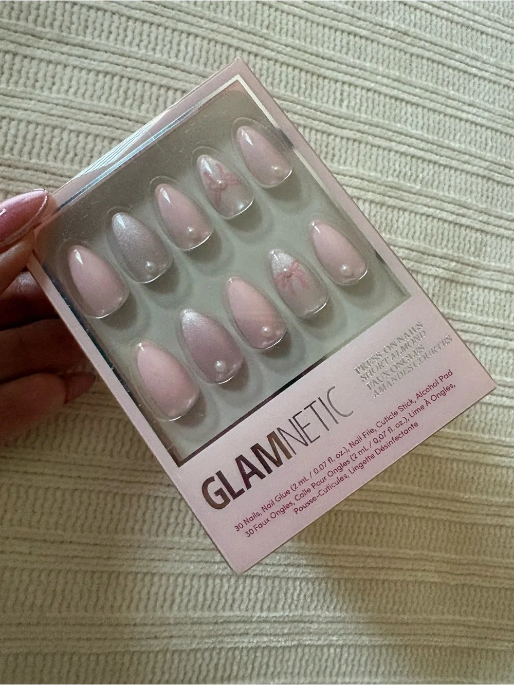 New Glamnetic Pink Pearl Press-On Nails Love Knot